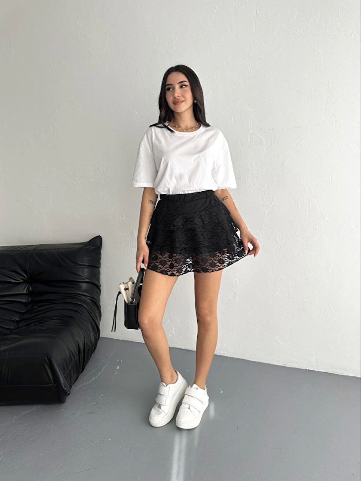 Yonca Moda Evi Dantel Şortlu Etek - Siyah