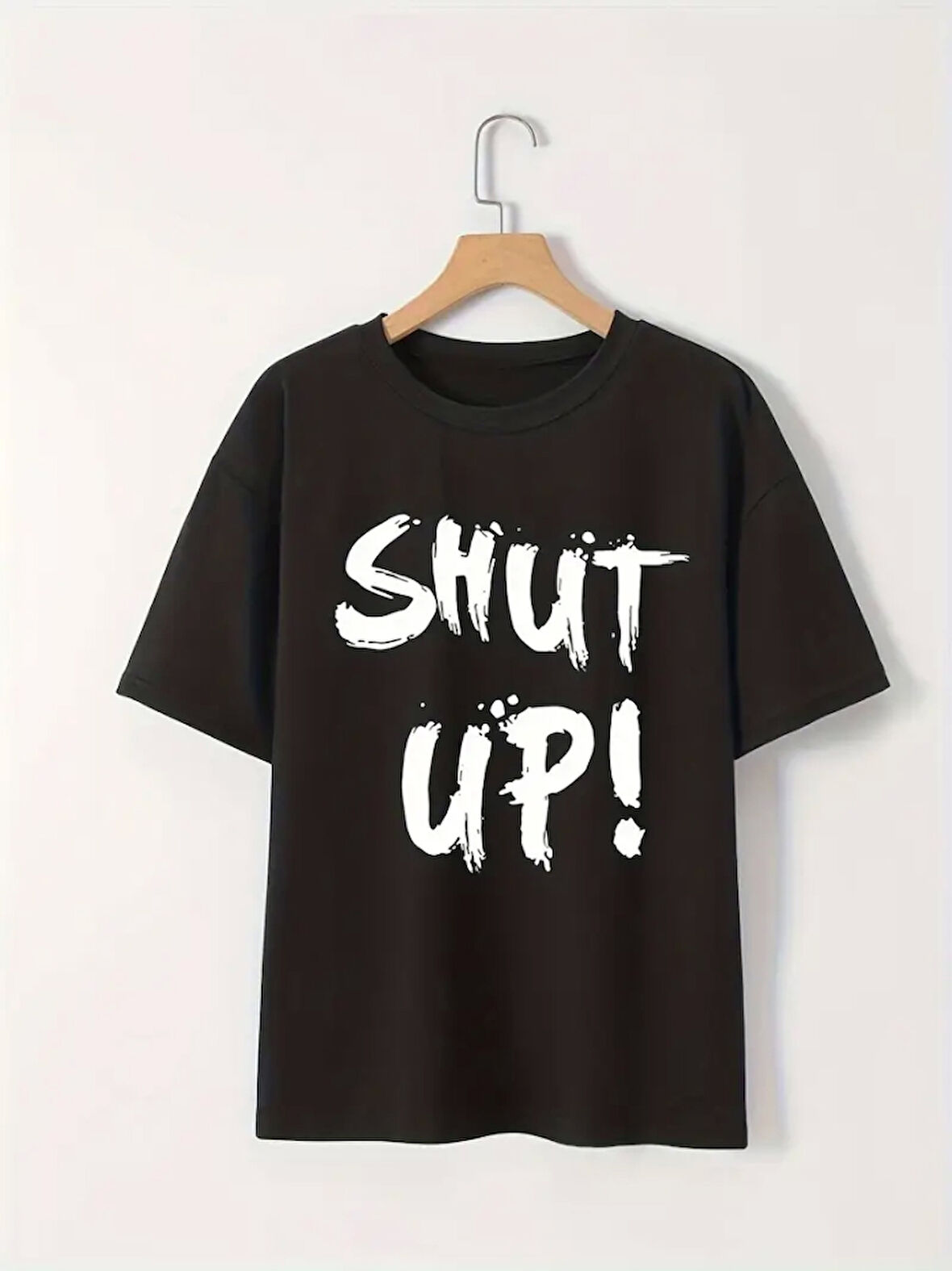 Yonca Moda Evi Baskılı Oversize Bisiklet Yaka T-shirt - Siyah