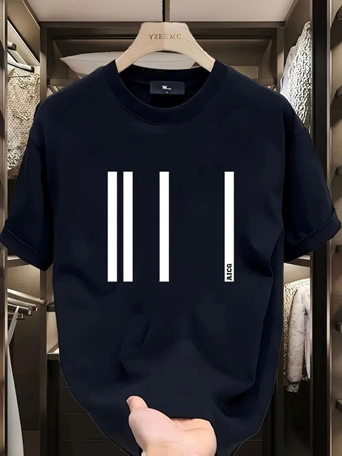 Yonca Moda Evi Baskılı Oversize Bisiklet Yaka T-shirt - Siyah