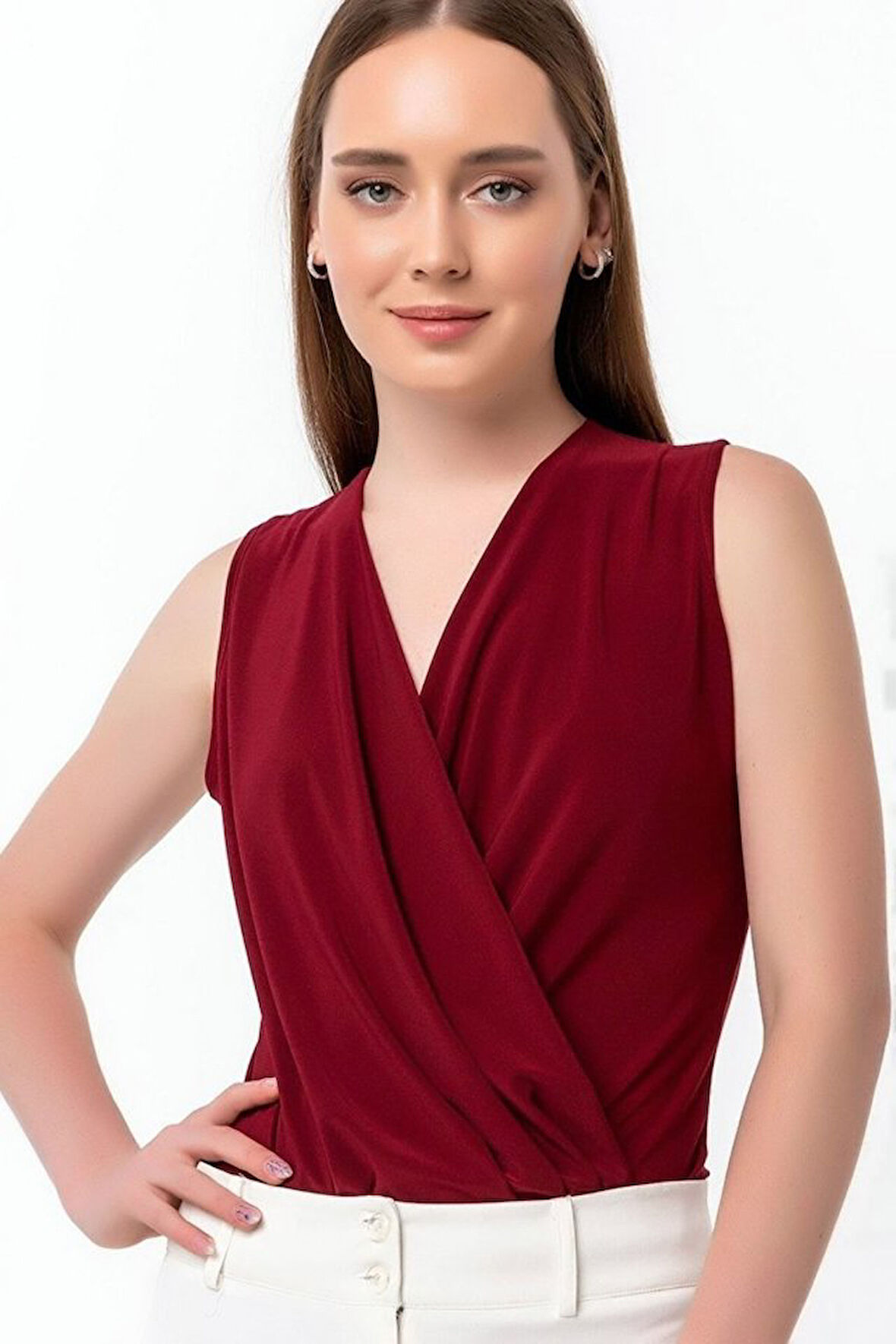 Yonca Moda Evi Kadın Sendy Kumaş Kruvaze Yaka Vatkalı Bluz