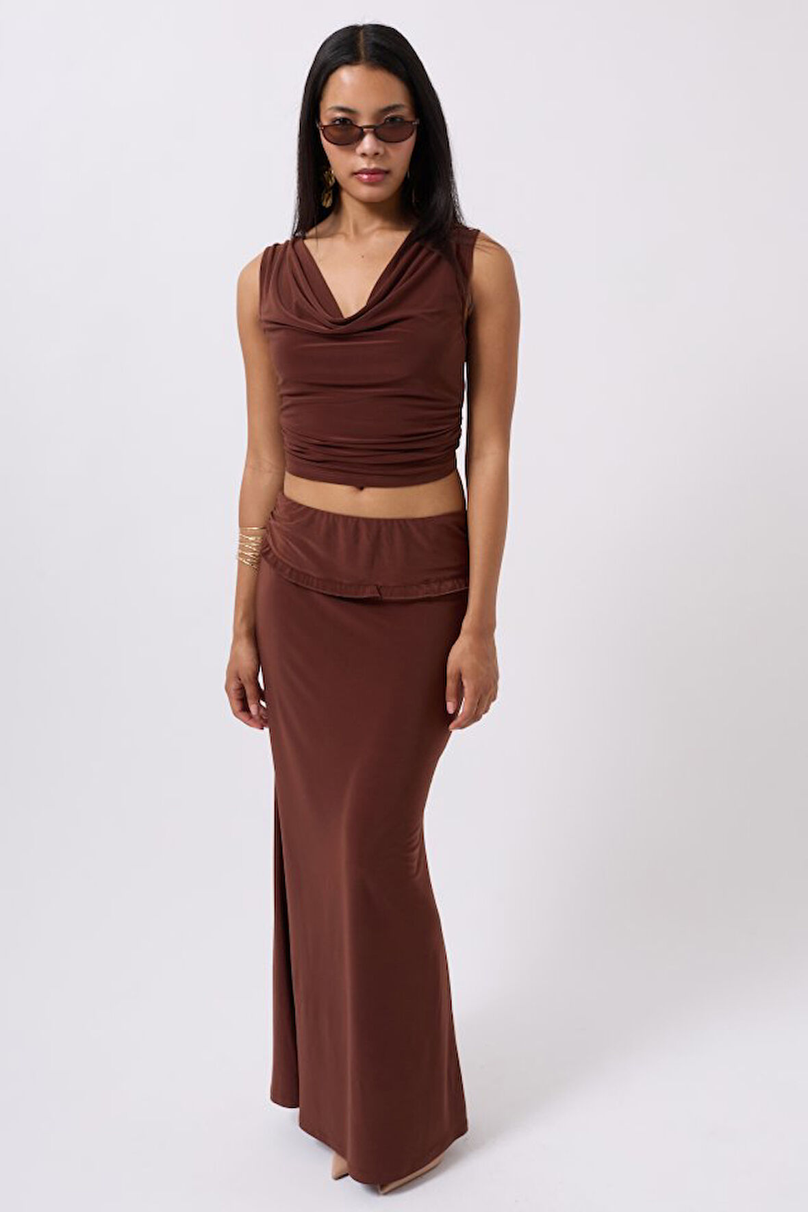 Yonca Moda Evi Katlama Bel Detay Maxi Etek