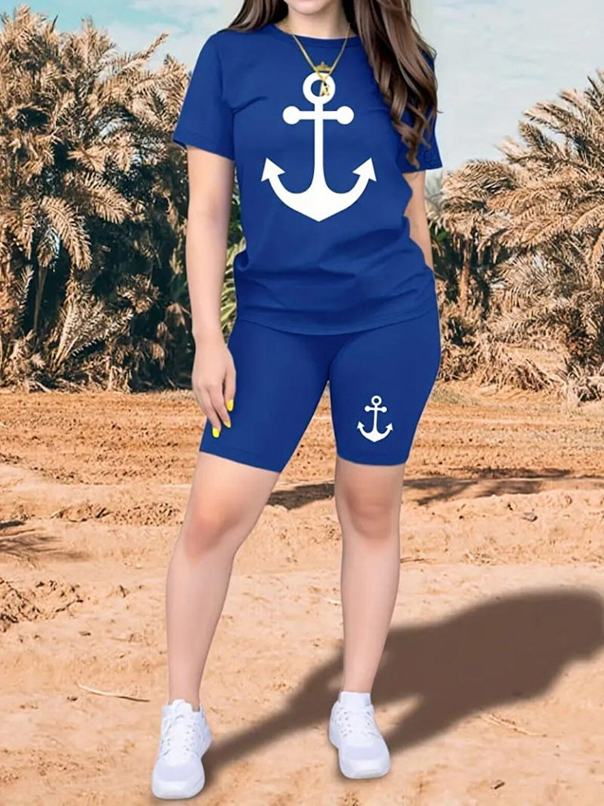 Yonca Moda Evi Kadın Kısa Kollu çapa Baskılı Viskon Ikili Takım