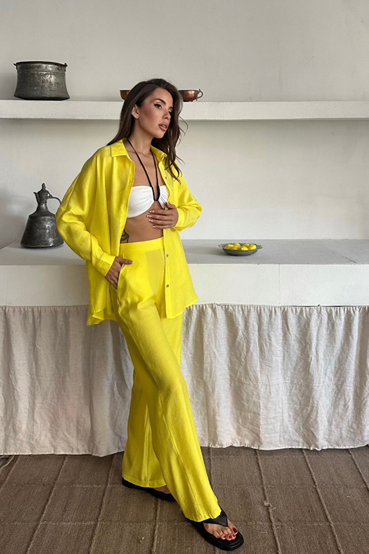 Yonca Moda Evi GÖMLEK - PANTOLON TAKIM - Sarı