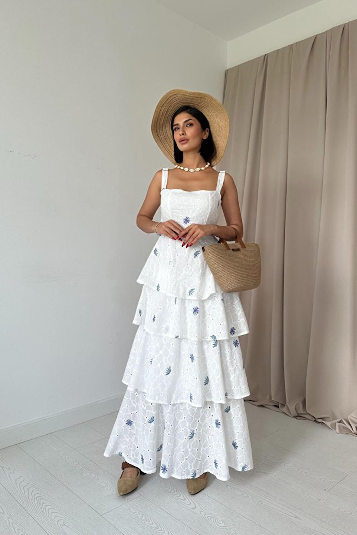 Yonca Moda Evi Lila Kat Kat Arkası Bağlamalı Elbise