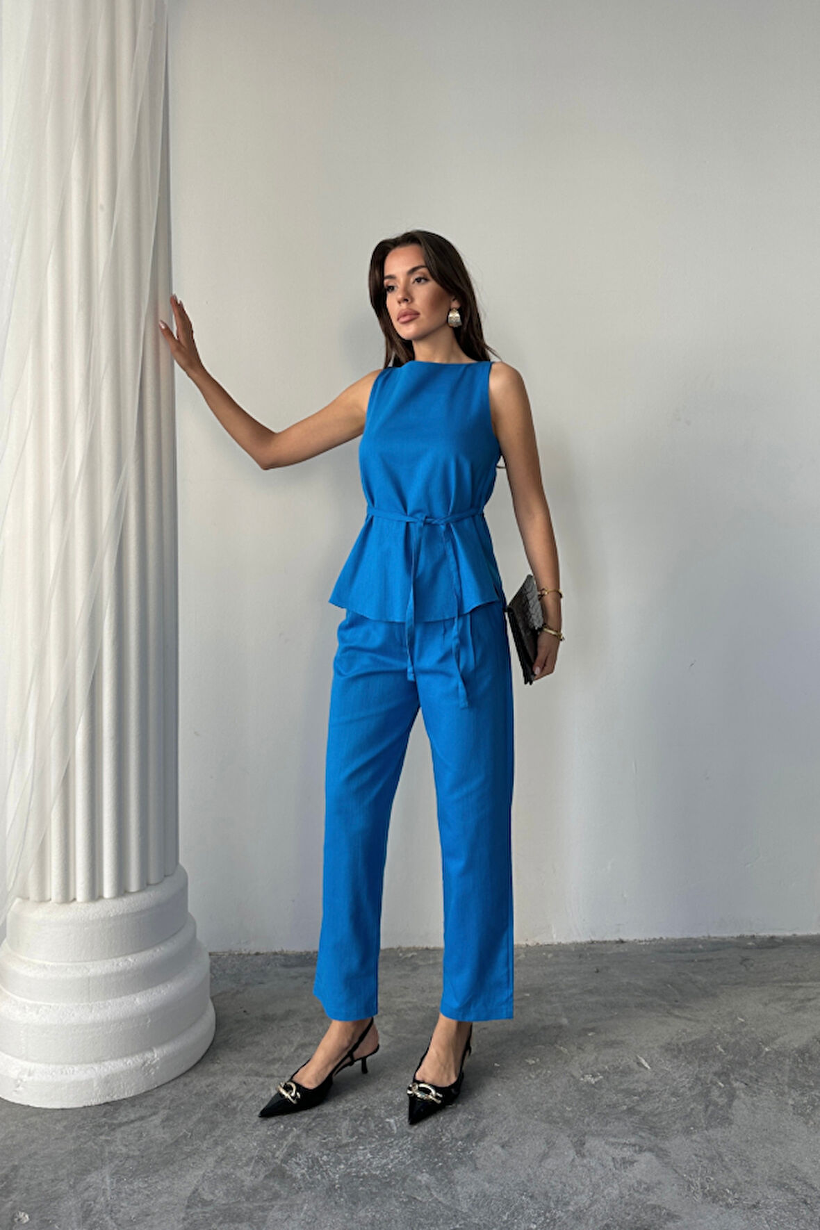 Yonca Moda Evi KETEN BLUZ - PANTOLON TAKIM MASSİMO MODEL  SCREAT KUMAŞ - Saks