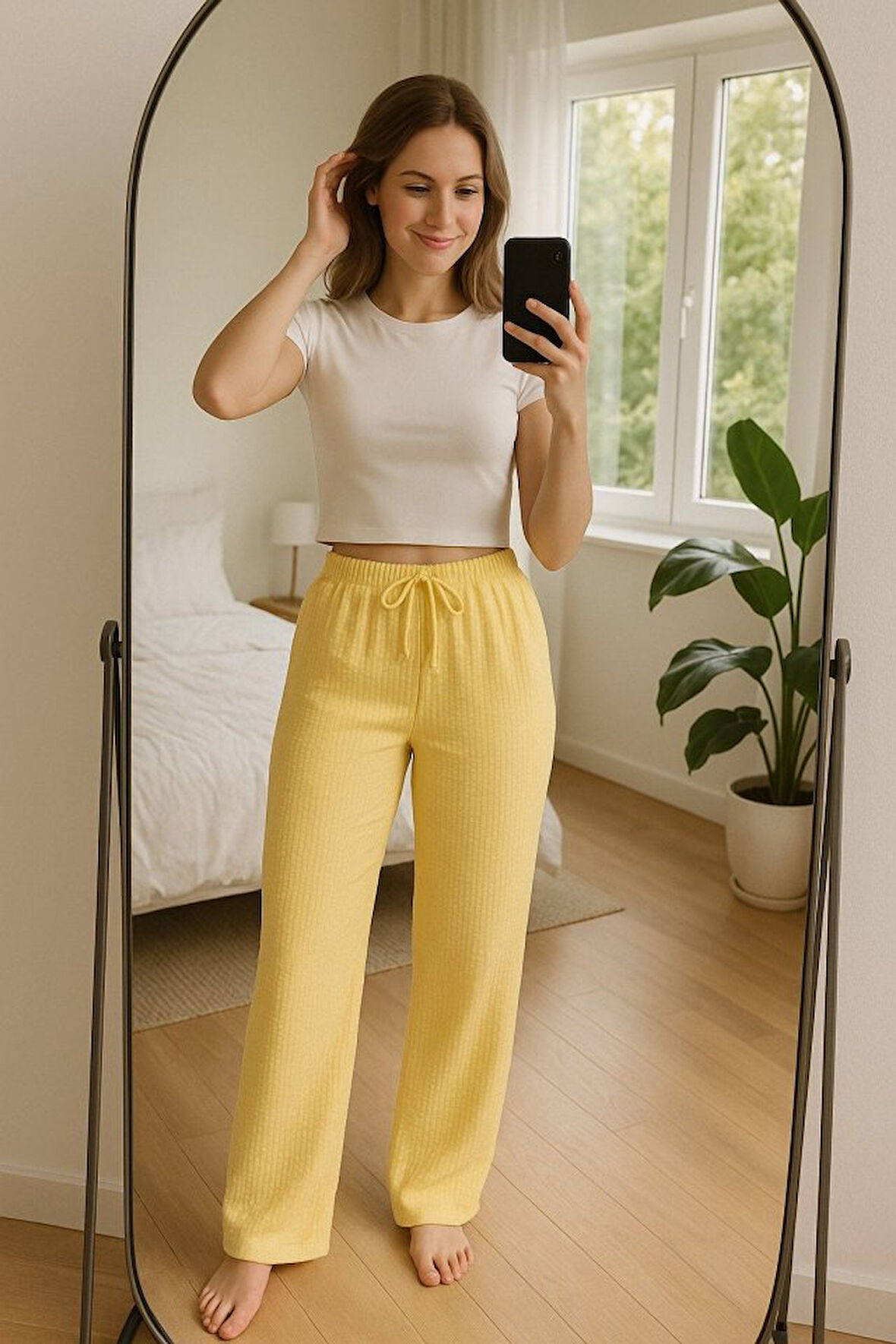 Yonca Moda Evi Kadın Beli Lastikli Pol Paça Pantolon
