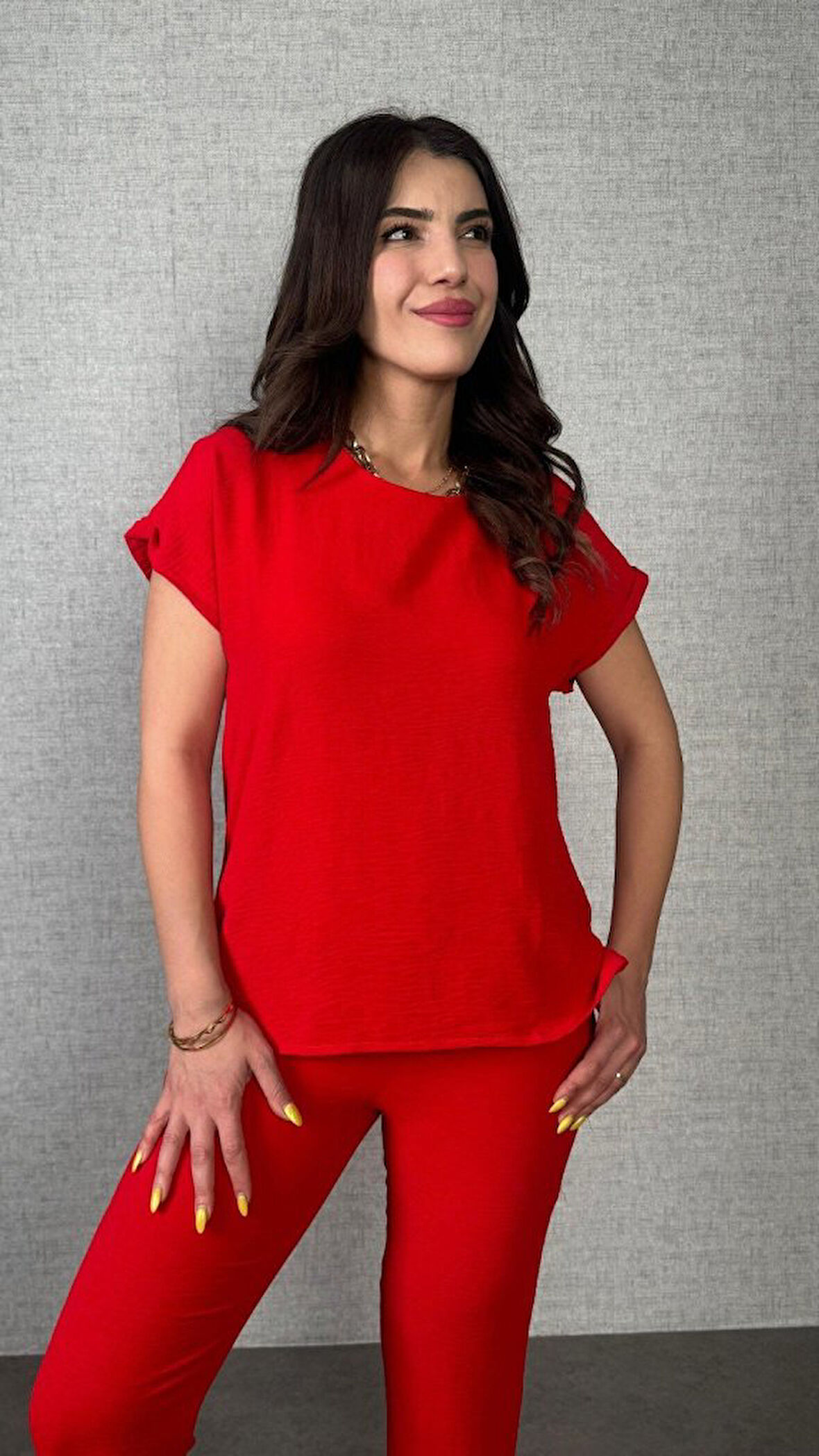 Yonca Moda Evi Kadın Kısa Kollu Yuvarlak Yaka Aerobin Bluz Ve Pantolon Ikili Takım