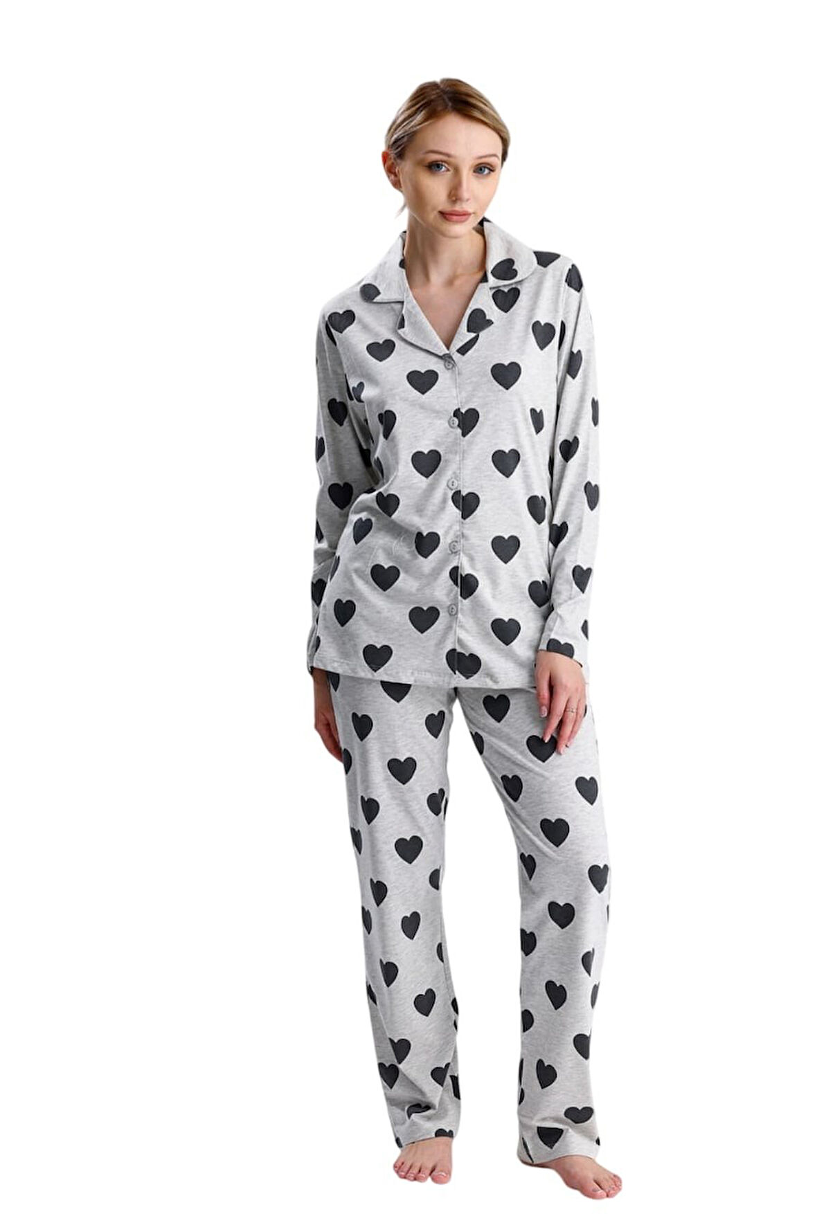 KALP DESEN PAMUK KADIN PİJAMA TAKIM