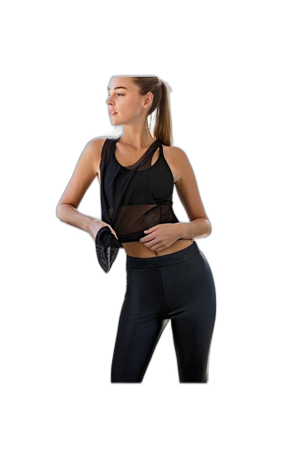 Yeni İnci Suni Deri Siyah Sporcu Tayt Tek Alt YNCT146 