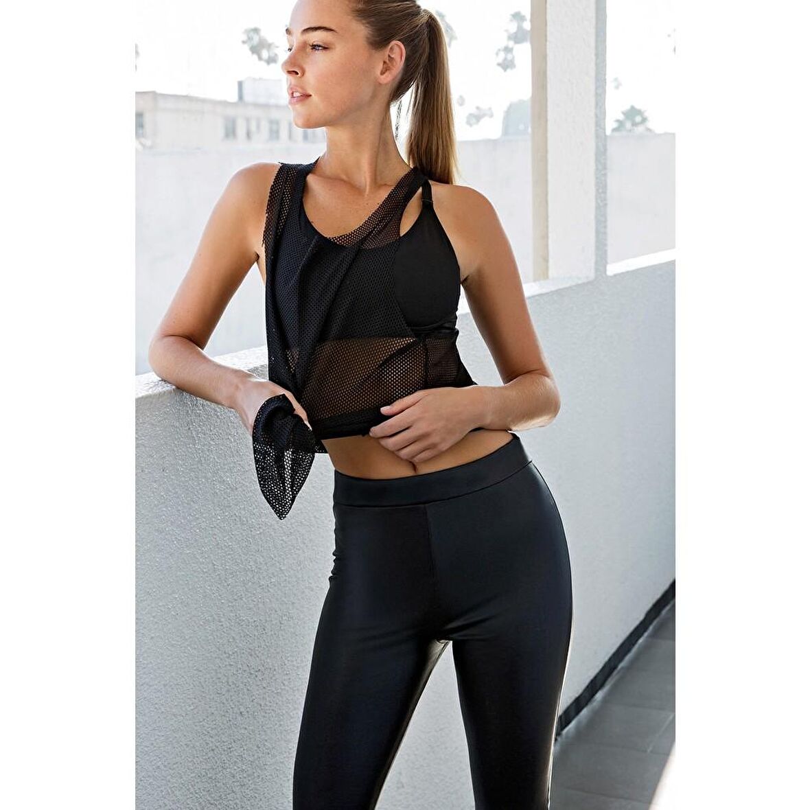 Yeni İnci Suni Deri Alt ve File Atlet Sporcu Tayt Takım