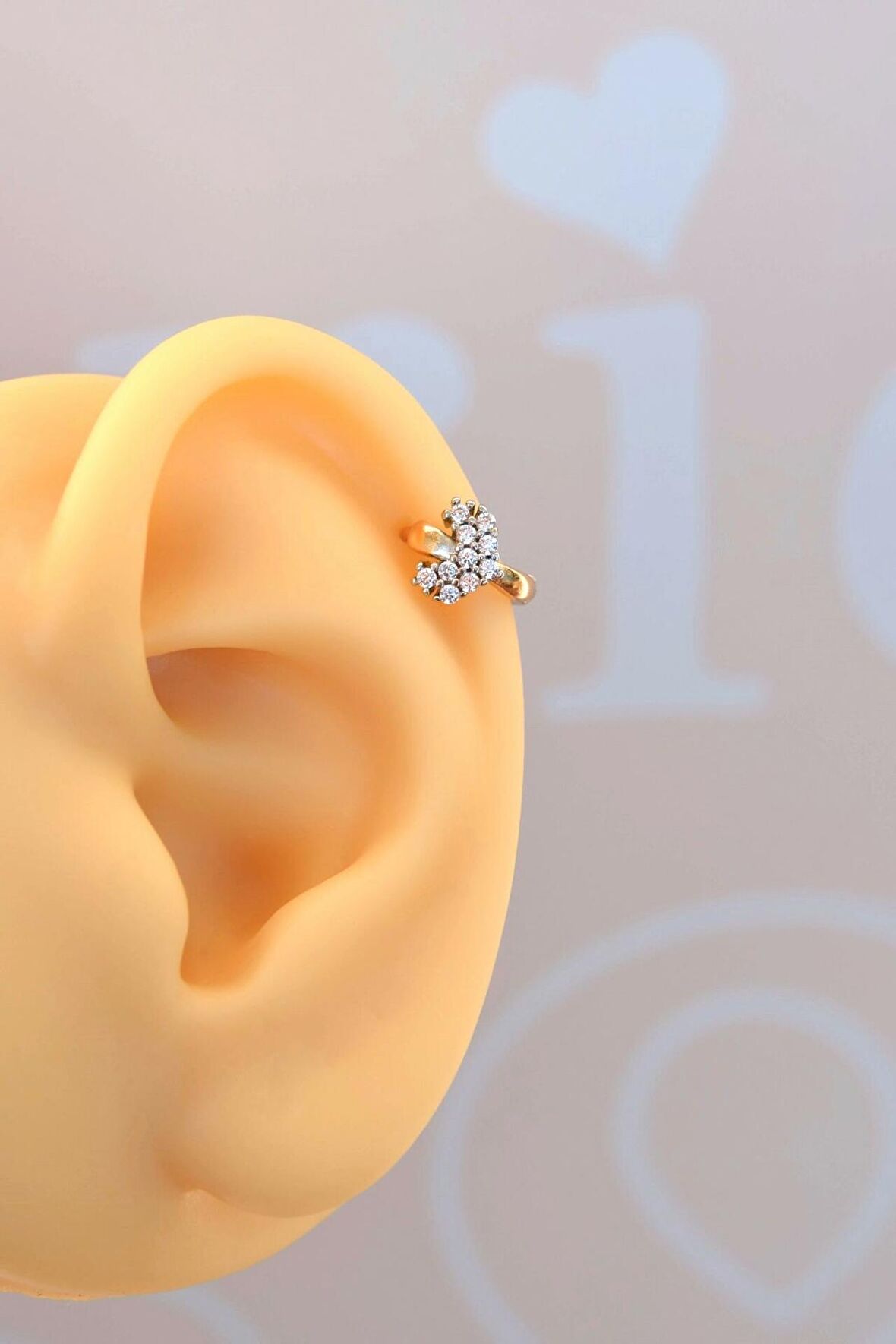 Zirkon Taşlı Kalp Model Helix Piercing Küpe Kıkırdak Lob Uyumlu
