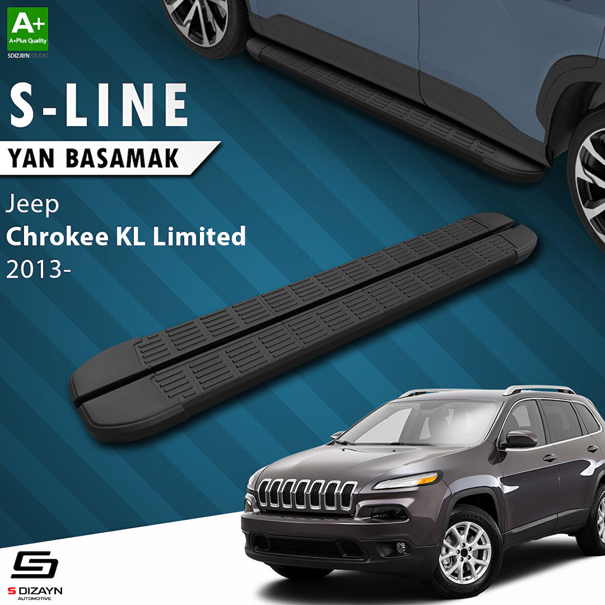 S-Dizayn Jeep Cherokee KL S-Line Siyah Yan Basamak 173 Cm 2013-2023 A+ Kalite