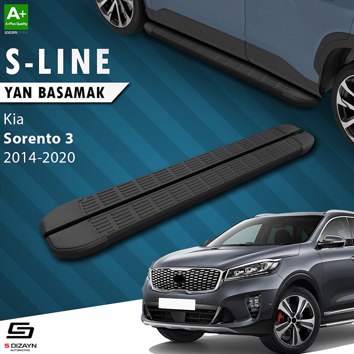 S-Dizayn Kia Sorento 3 S-Line Siyah Yan Basamak 183 Cm 2014-2020 A+ Kalite
