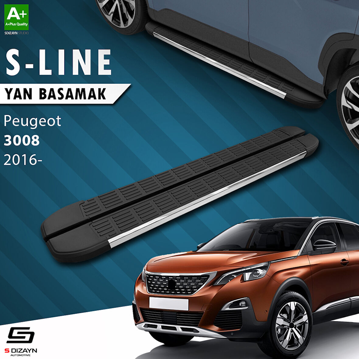S-Dizayn Peugeot 3008 2 S-Line Krom Yan Basamak 183 Cm 2016-2023 A+ Kalite