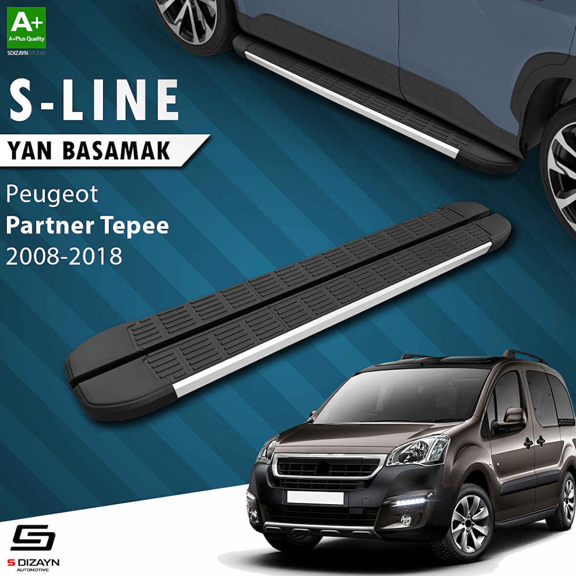 S-Dizayn Peugeot Partner 2 Tepee S-Line Aluminyum Yan Basamak 193 Cm 2008-2018 A+ Kalite