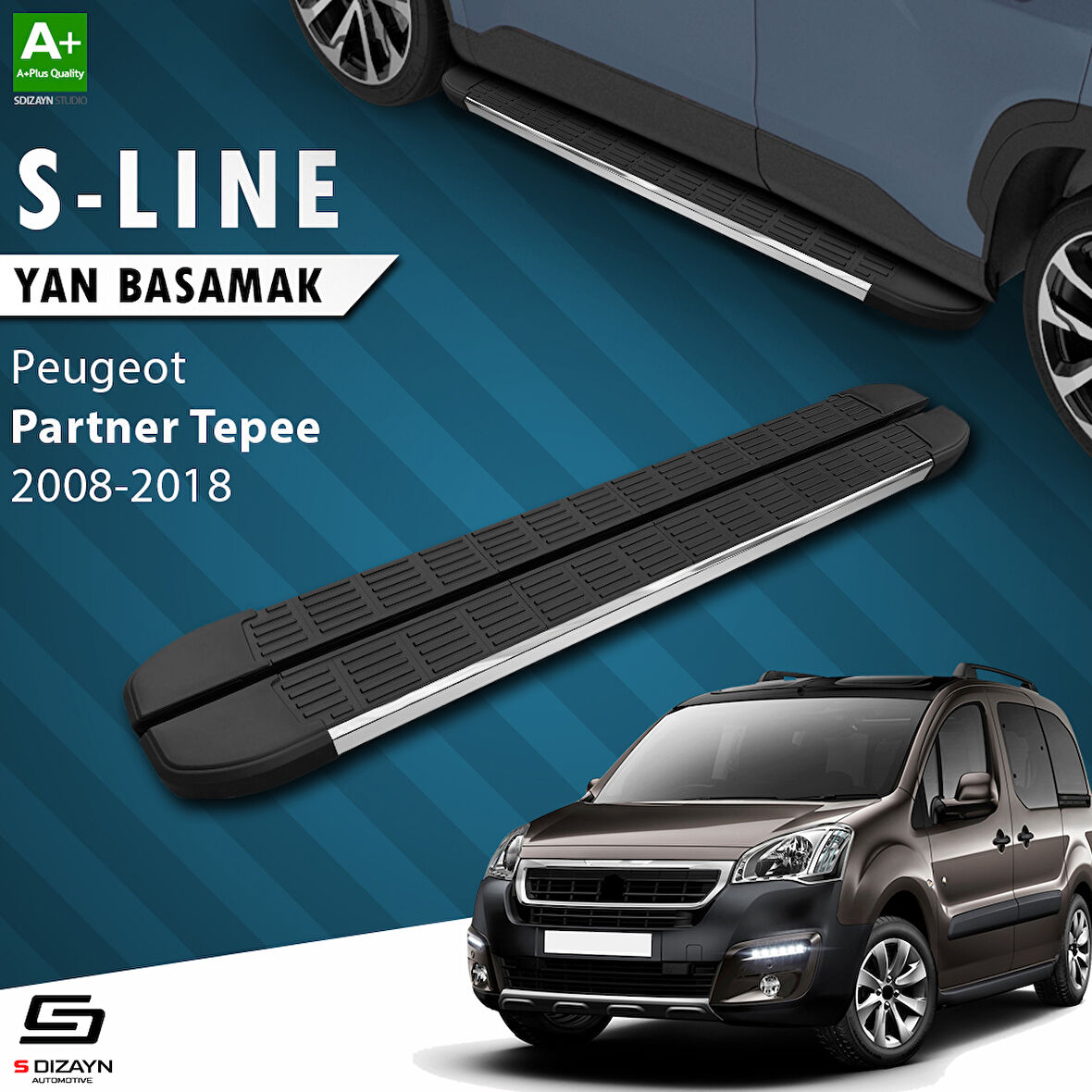 S-Dizayn Peugeot Partner 2 Tepee S-Line Krom Yan Basamak 193 Cm 2008-2018 A+ Kalite