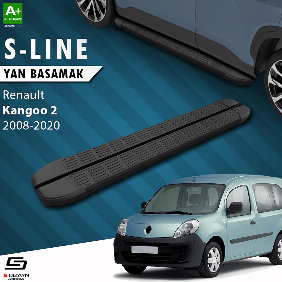 S-Dizayn Renault Kangoo 2 Uzun Şase S-Line Siyah Yan Basamak 223 Cm 2008-2020 A+ Kalite