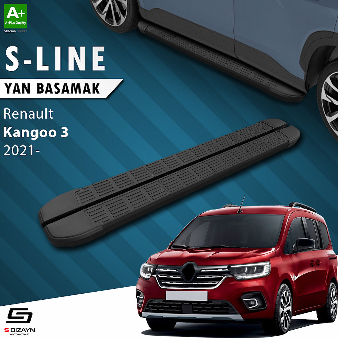 S-Dizayn Renault Kangoo 3 Uzun Şase S-Line Siyah Yan Basamak 223 Cm 2021 Üzeri A+ Kalite