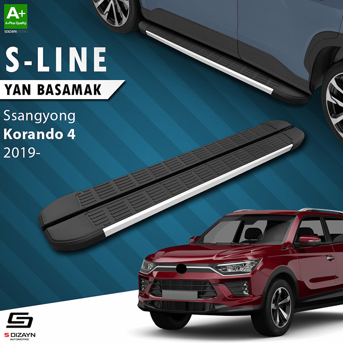 S-Dizayn Ssangyong Korando S-Line Aluminyum Yan Basamak 183 Cm 2019 Üzeri A+ Kalite