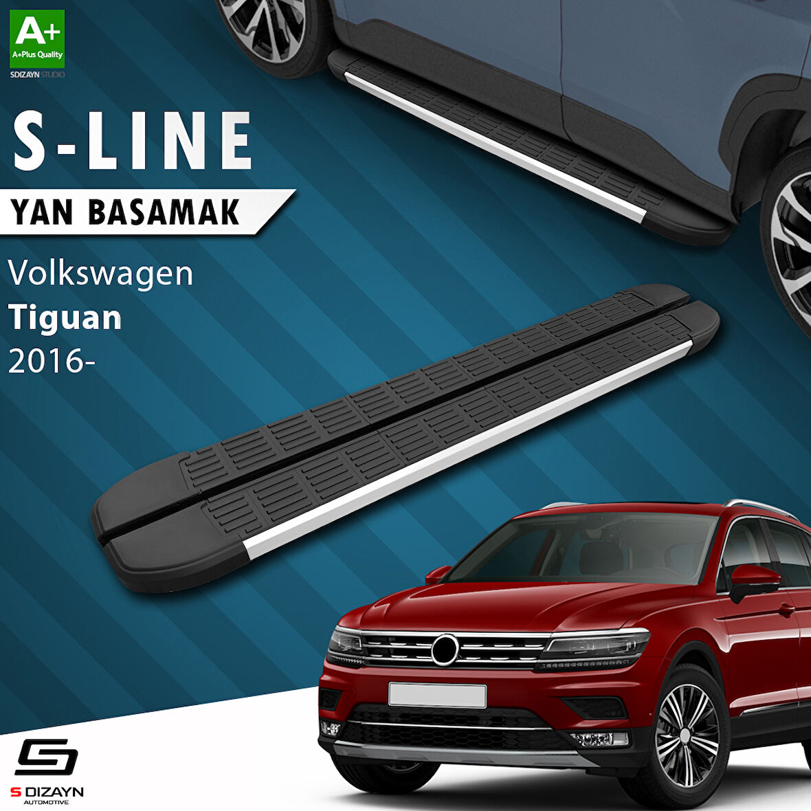 S-Dizayn VW Tiguan 2 S-Line Aluminyum Yan Basamak 173 Cm 2016-2024 A+ Kalite