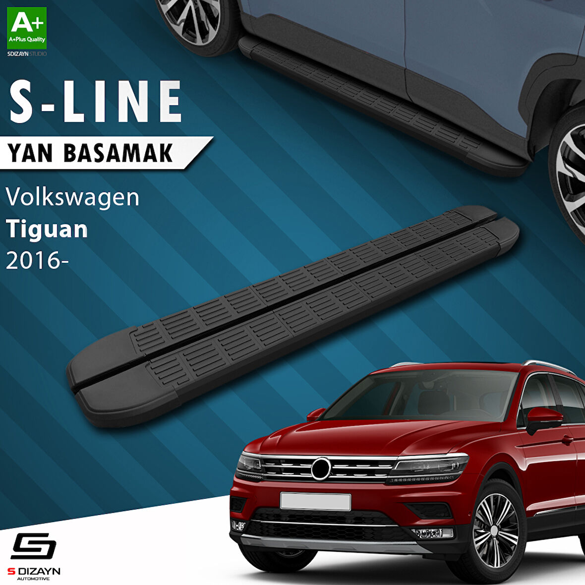 S-Dizayn VW Tiguan 2 S-Line Siyah Yan Basamak 173 Cm 2016-2024 A+ Kalite