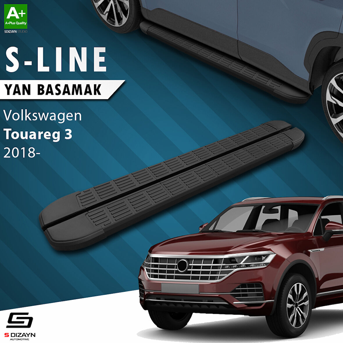 S-Dizayn VW Touareg 3 S-Line Siyah Yan Basamak 193 Cm 2018 Üzeri A+ Kalite