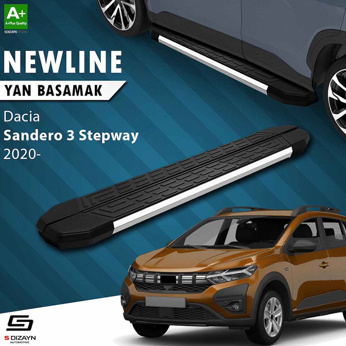 S-Dizayn Dacia Sandero 3 Stepway NewLine Krom Yan Basamak 183 Cm 2020 Üzeri A+ Kalite