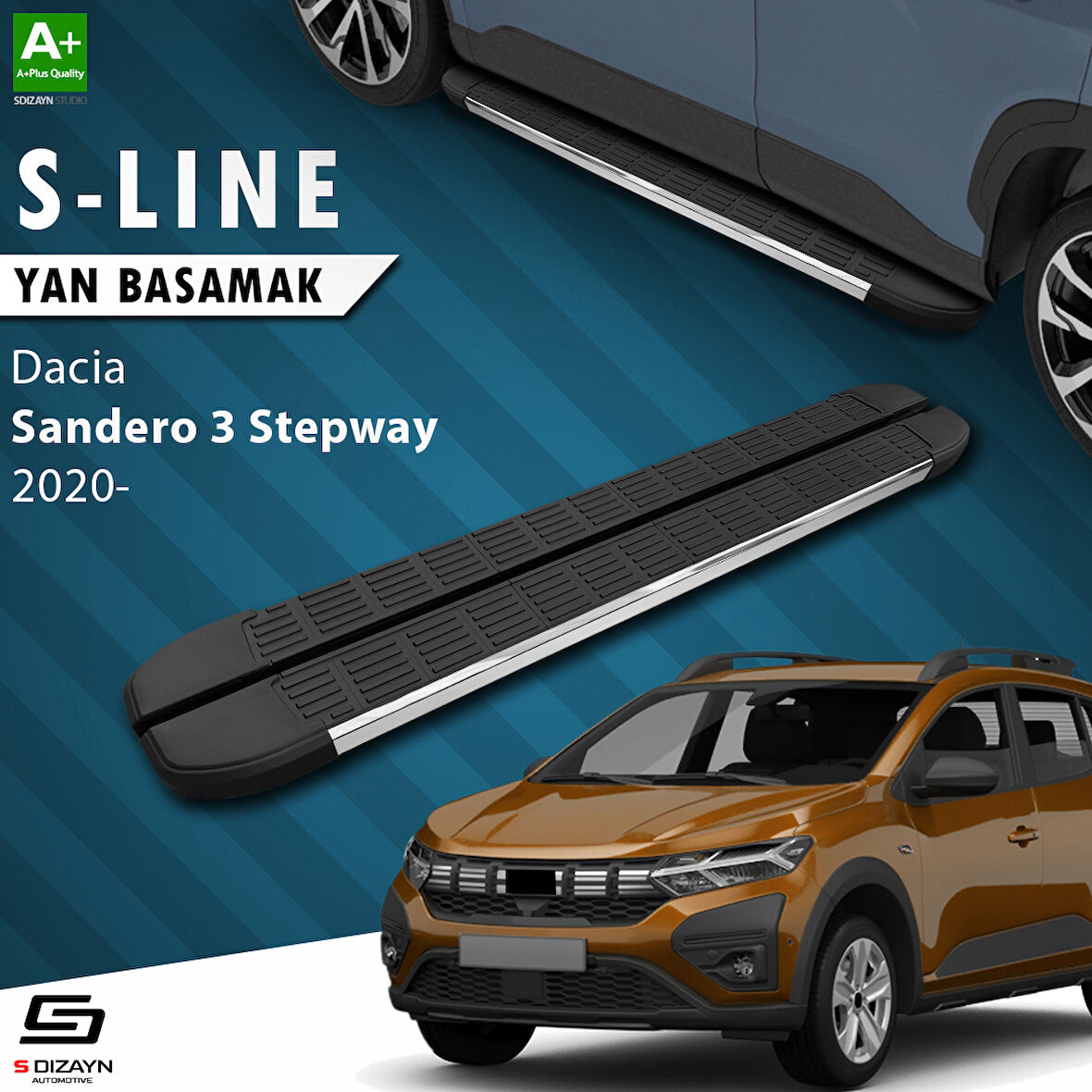 S-Dizayn Dacia Sandero 3 Stepway S-Line Krom Yan Basamak 183 Cm 2020 Üzeri A+ Kalite