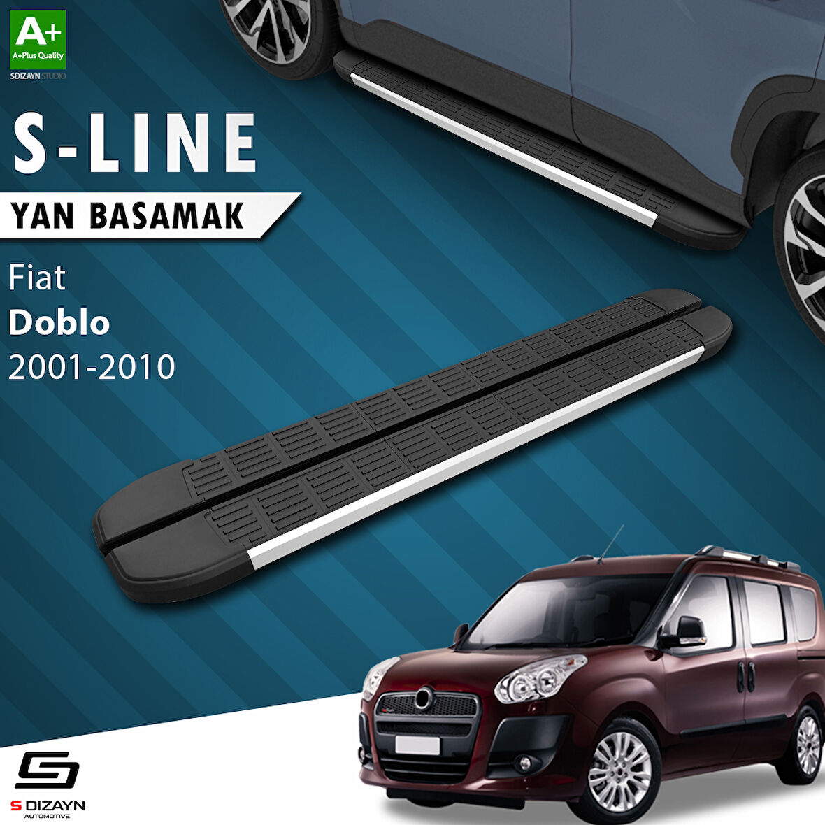 S-Dizayn Fiat Doblo Uzun Şase S-Line Aluminyum Yan Basamak 223 Cm 2001-2010 A+ Kalite