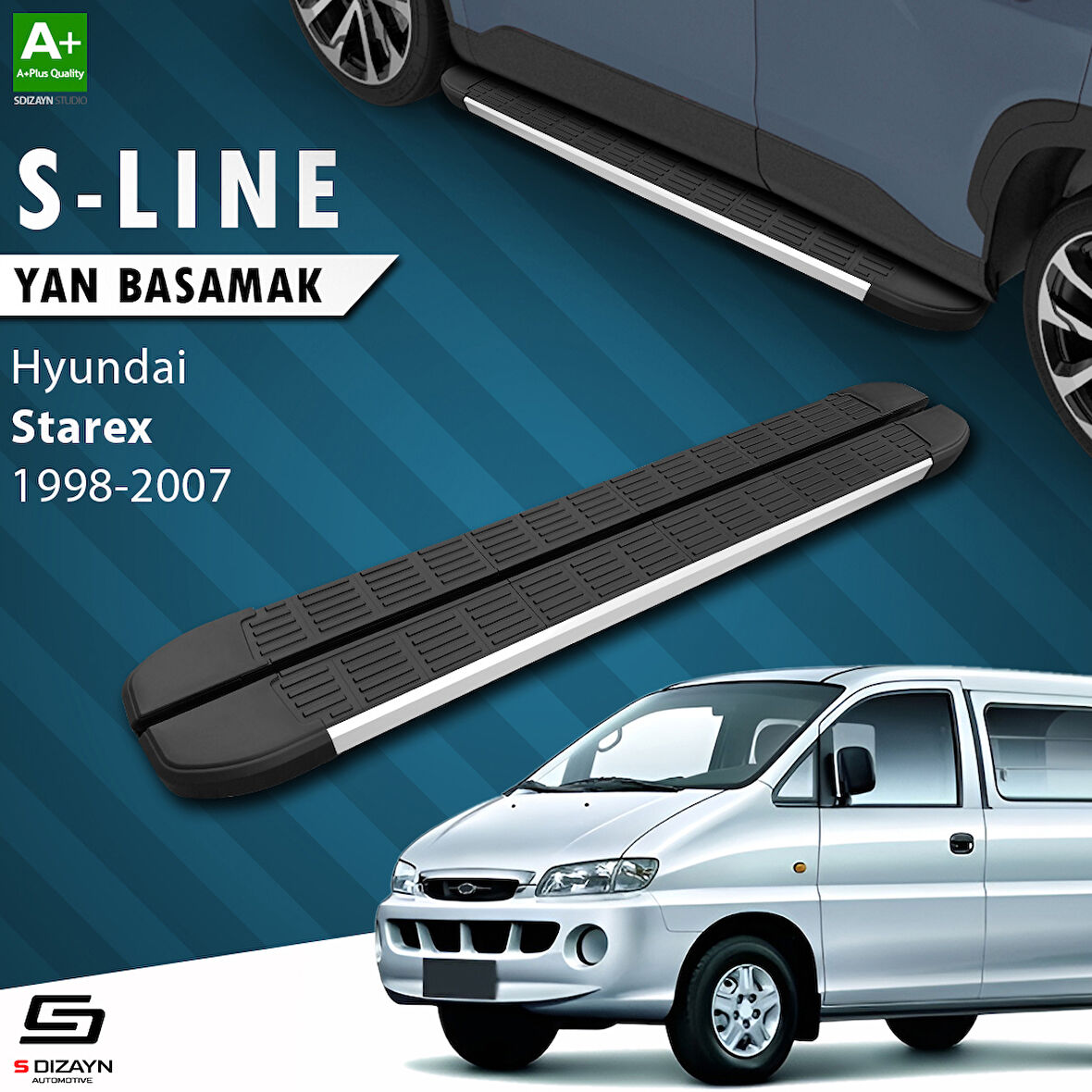 S-Dizayn Hyundai H-1 Starex Uzun Şase S-Line Aluminyum Yan Basamak 213 Cm 1998-2007 A+ Kalite