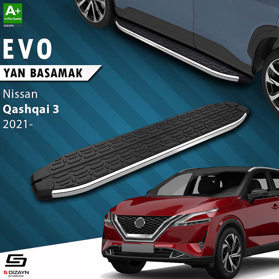 S-Dizayn Nissan Qashqai 3 Evo Krom Yan Basamak 173 Cm 2021 Üzeri A+ Kalite