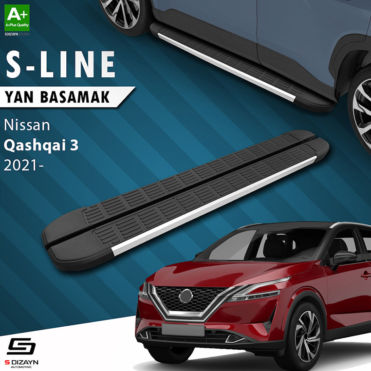 S-Dizayn Nissan Qashqai 3 S-Line Aluminyum Yan Basamak 173 Cm 2021 Üzeri A+ Kalite