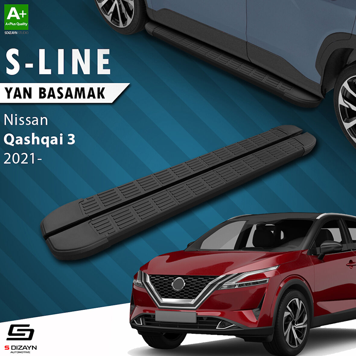 S-Dizayn Nissan Qashqai 3 S-Line Siyah Yan Basamak 173 Cm 2021 Üzeri A+ Kalite