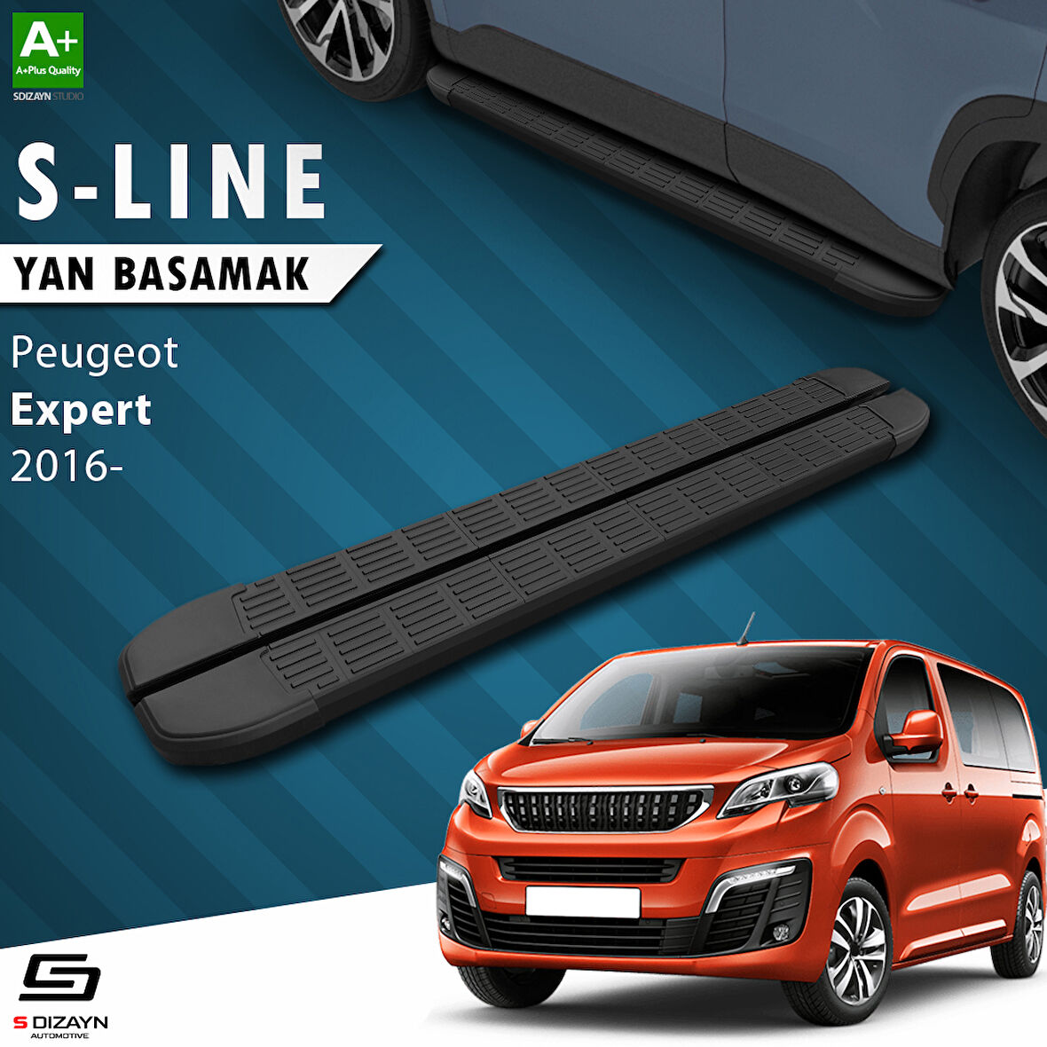 S-Dizayn Peugeot Expert 3 Uzun Şase S-Line Siyah Yan Basamak 243 Cm 2016 Üzeri A+ Kalite