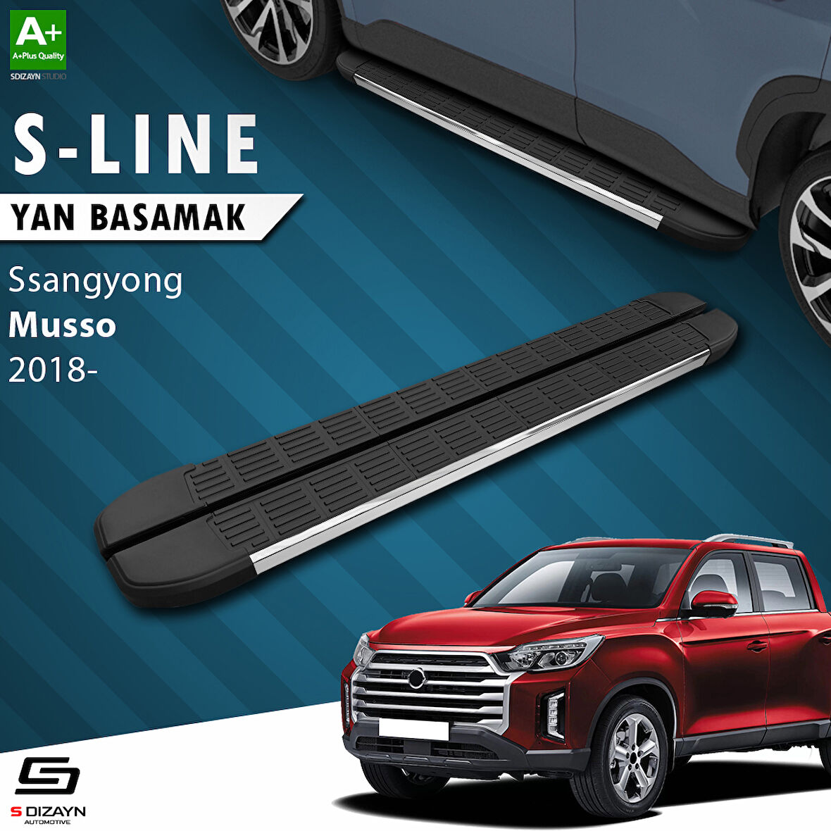S-Dizayn Ssangyong Musso S-Line Krom Yan Basamak 203 Cm 2018 Üzeri A+ Kalite