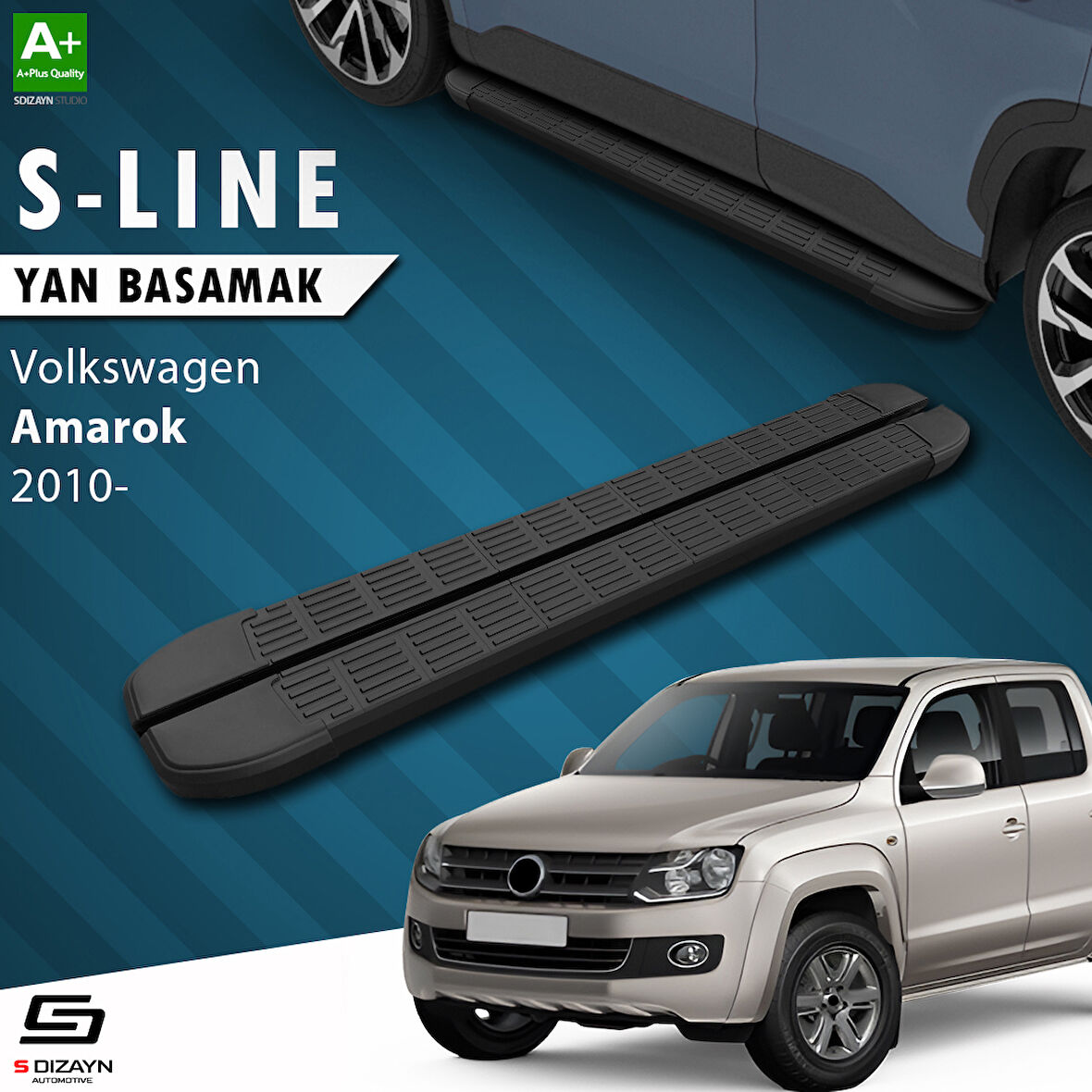 S-Dizayn VW Amarok S-Line Siyah Yan Basamak 203 Cm 2010-2023 A+ Kalite