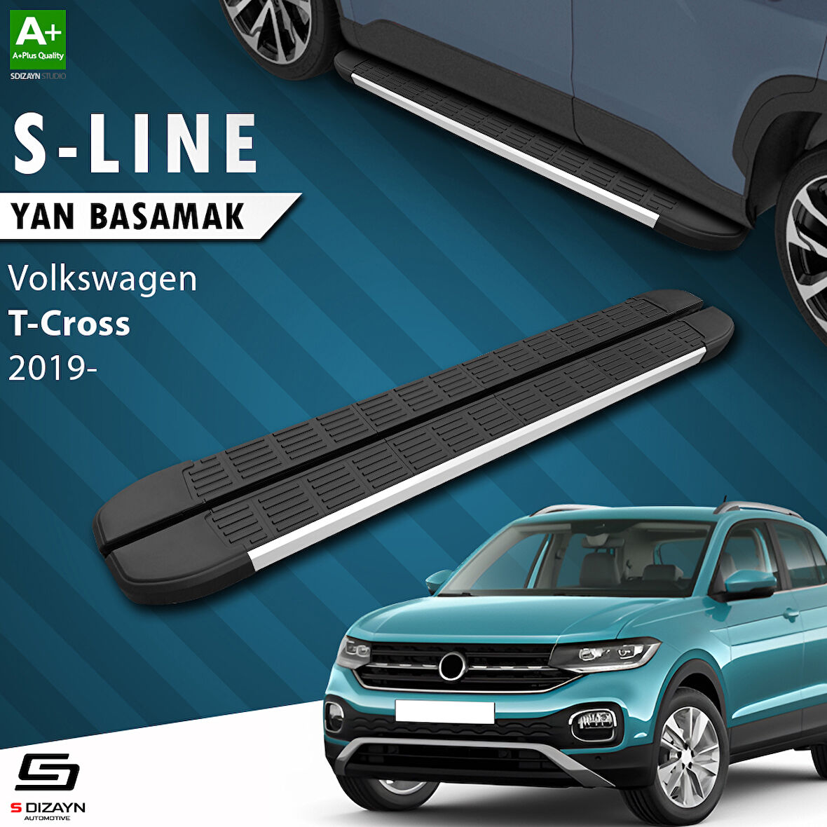 S-Dizayn VW T-Cross S-Line Aluminyum Yan Basamak 173 Cm 2019-2023 A+ Kalite