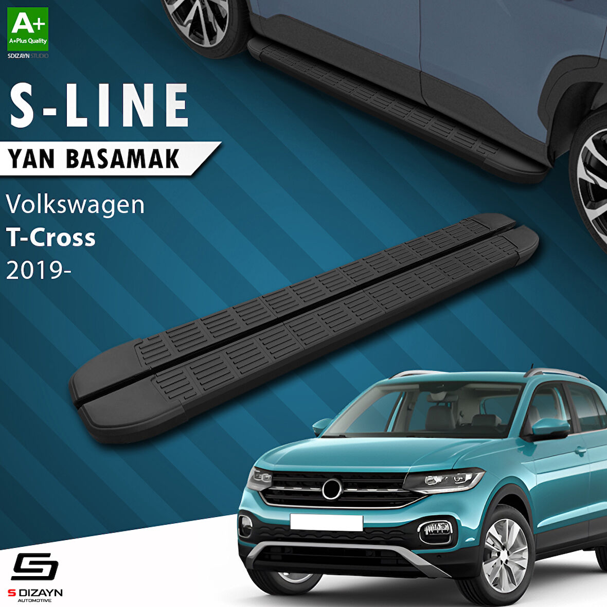 S-Dizayn VW T-Cross S-Line Siyah Yan Basamak 173 Cm 2019-2023 A+ Kalite