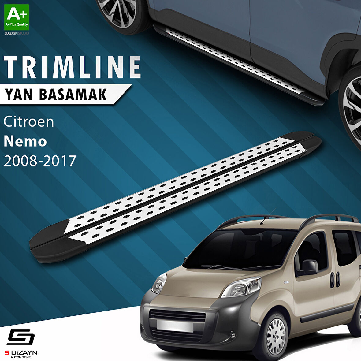 S-Dizayn Citroen Nemo TrimLine Gri Yan Basamak 177 Cm 2008-2017 A+ Kalite