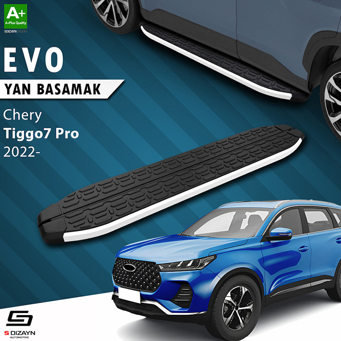 S-Dizayn Chery Tiggo7 Pro Evo Aluminyum Yan Basamak 183 Cm 2022 Üzeri A+ Kalite