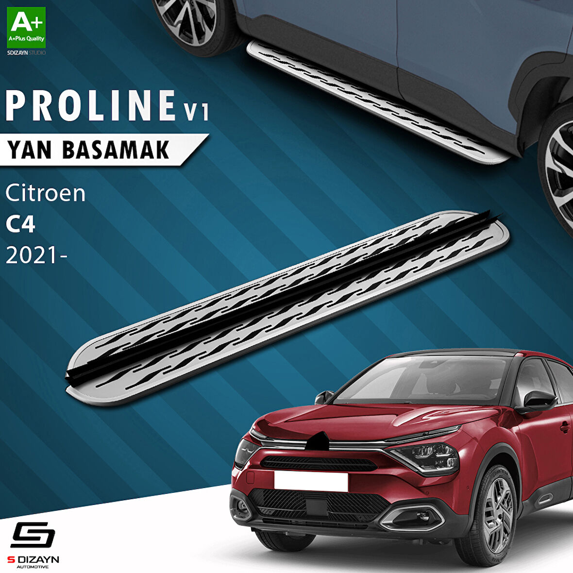 S-Dizayn Citroen C4 3 OEM Still Pro V2 Aluminyum Yan Basamak 183 Cm 2021 Üzeri A+ Kalite