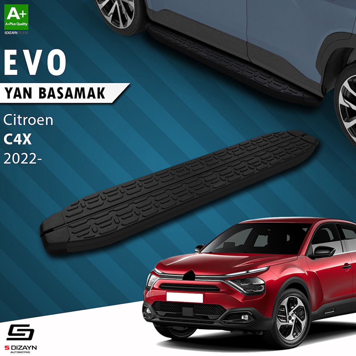 S-Dizayn Citroen C4 X Evo Siyah Yan Basamak 183 Cm 2022 Üzeri A+ Kalite