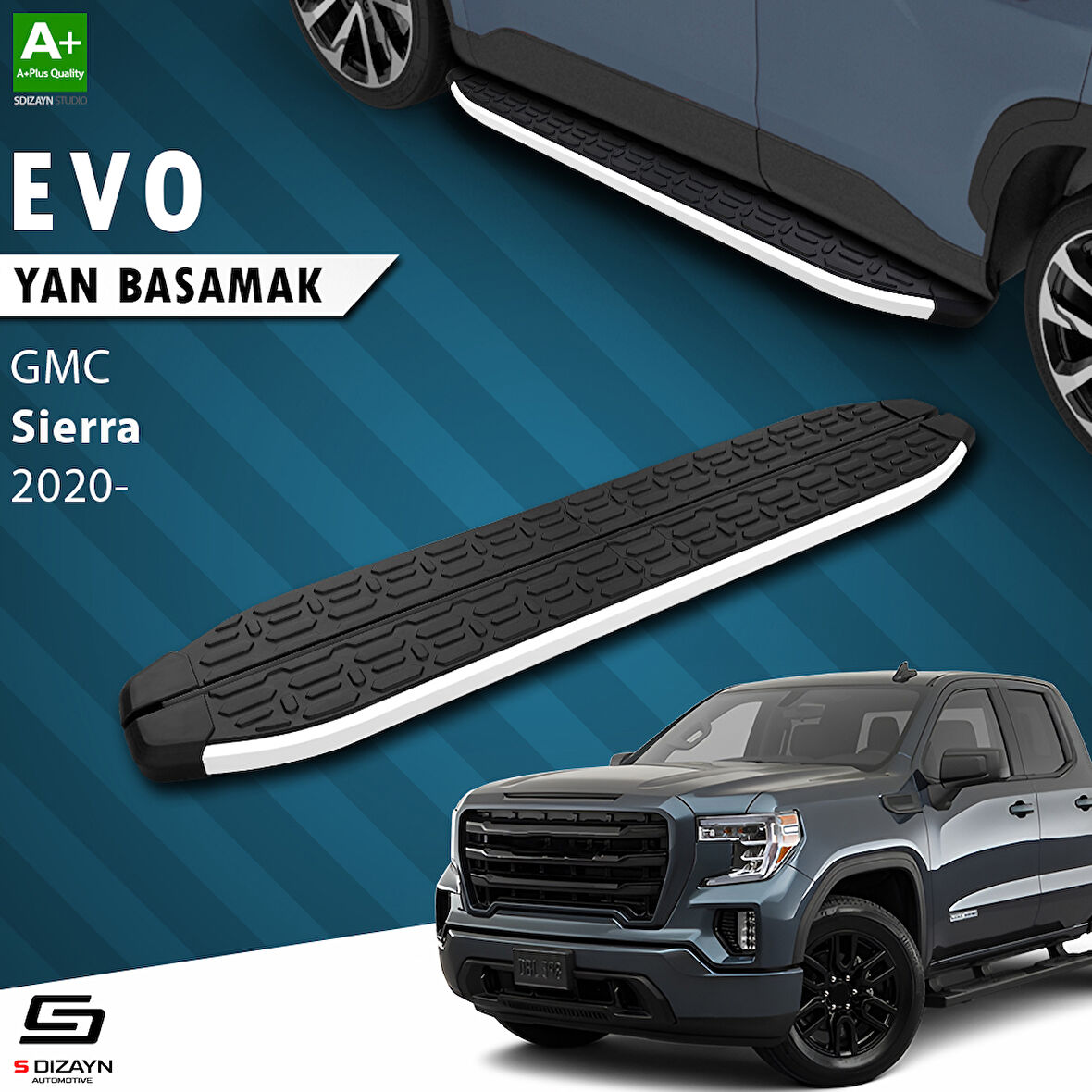 S-Dizayn GMC Sierra 5 Evo Aluminyum Yan Basamak 213 Cm 2020 Üzeri A+ Kalite