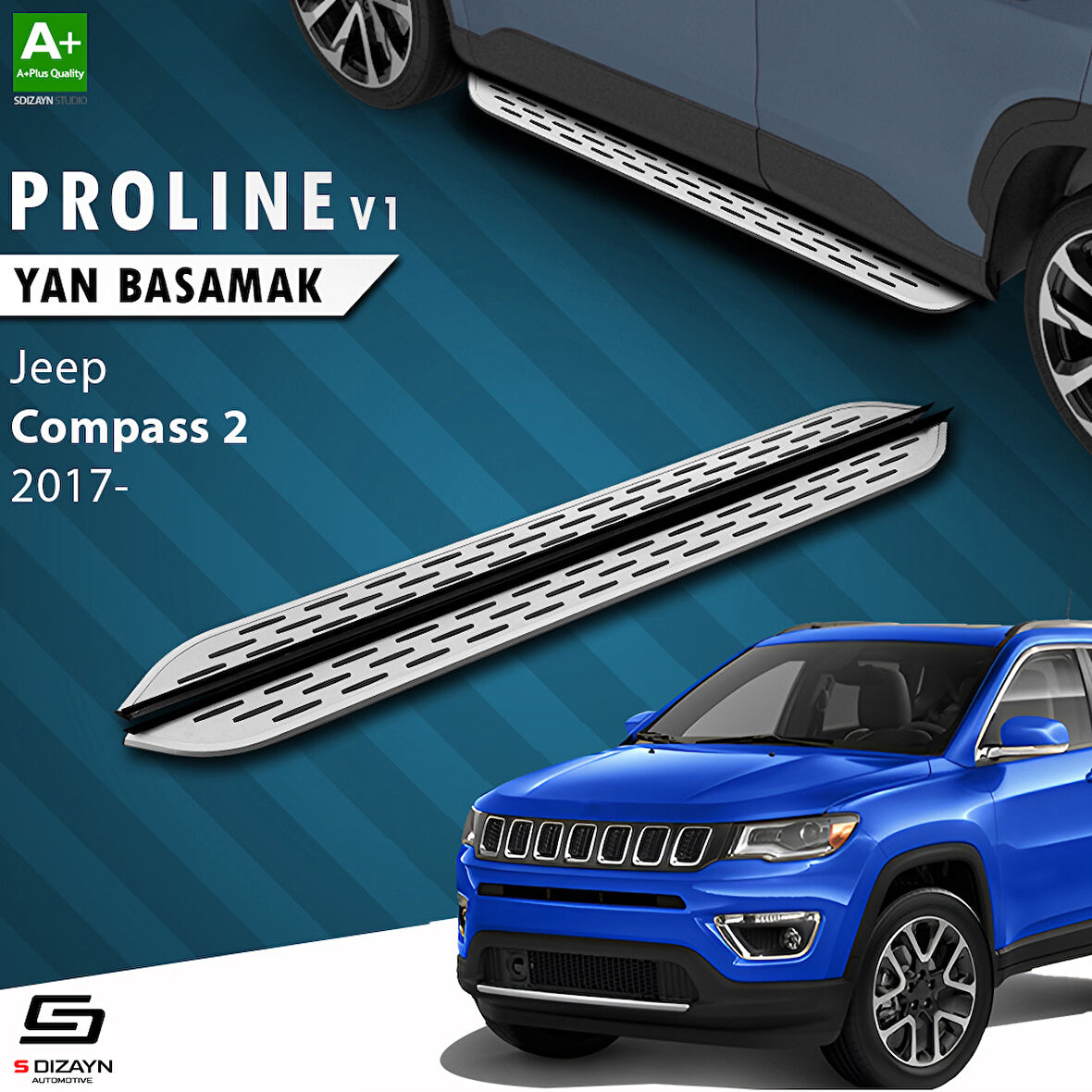 S-Dizayn Jeep Compass 2 OEM Still Pro V1 Aluminyum Yan Basamak 173 Cm 2017 Üzeri A+ Kalite