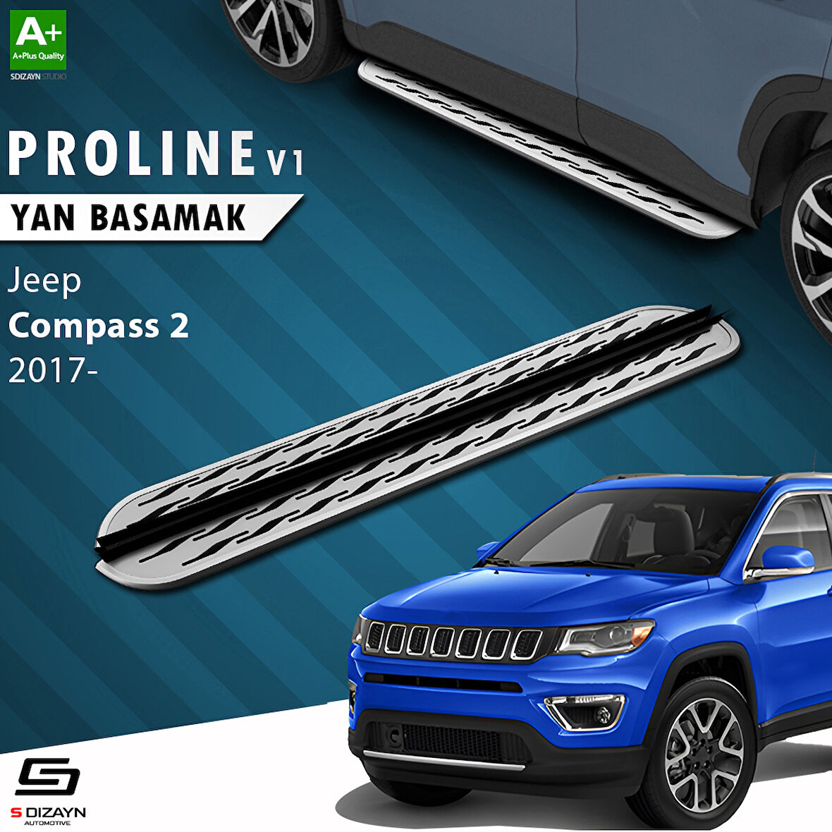 S-Dizayn Jeep Compass 2 OEM Still Pro V2 Aluminyum Yan Basamak 173 Cm 2017 Üzeri A+ Kalite