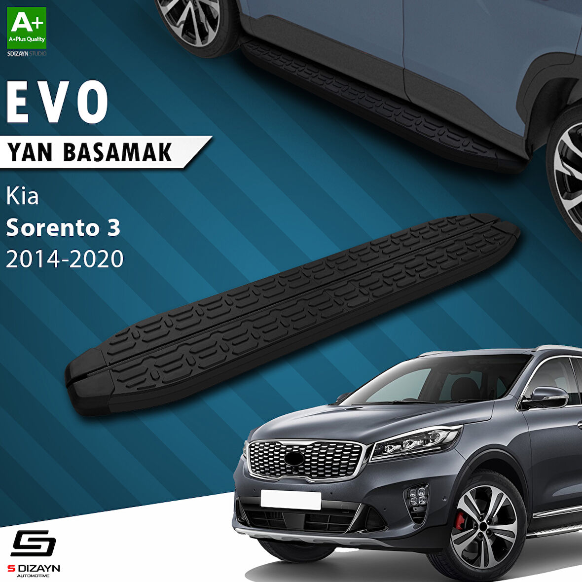 S-Dizayn Kia Sorento 3 Evo Siyah Yan Basamak 183 Cm 2014-2020 A+ Kalite