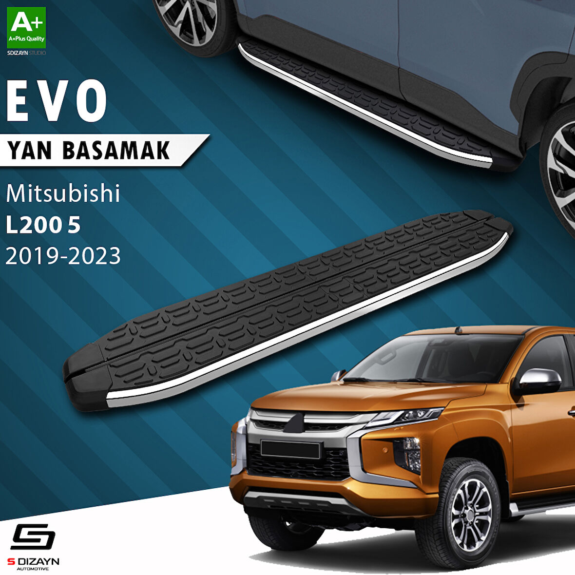 S-Dizayn Mitsubishi L200 5 Makyajlı Evo Krom Yan Basamak 203 Cm 2019-2023 A+ Kalite