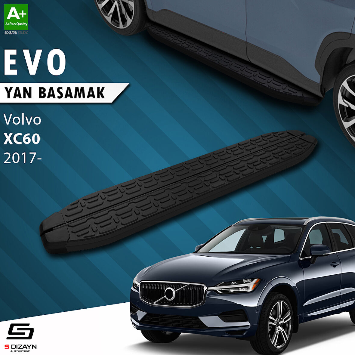 S-Dizayn Volvo Xc60 2 Evo Siyah Yan Basamak 193 Cm 2017 Üzeri A+ Kalite