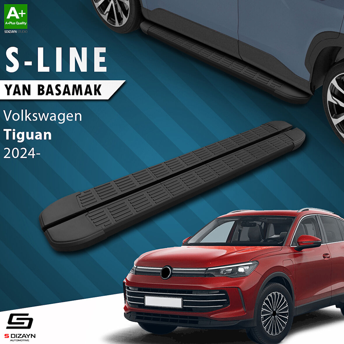 S-Dizayn VW Tiguan 3 S-Line Siyah Yan Basamak 183 Cm 2024 Üzeri A+ Kalite