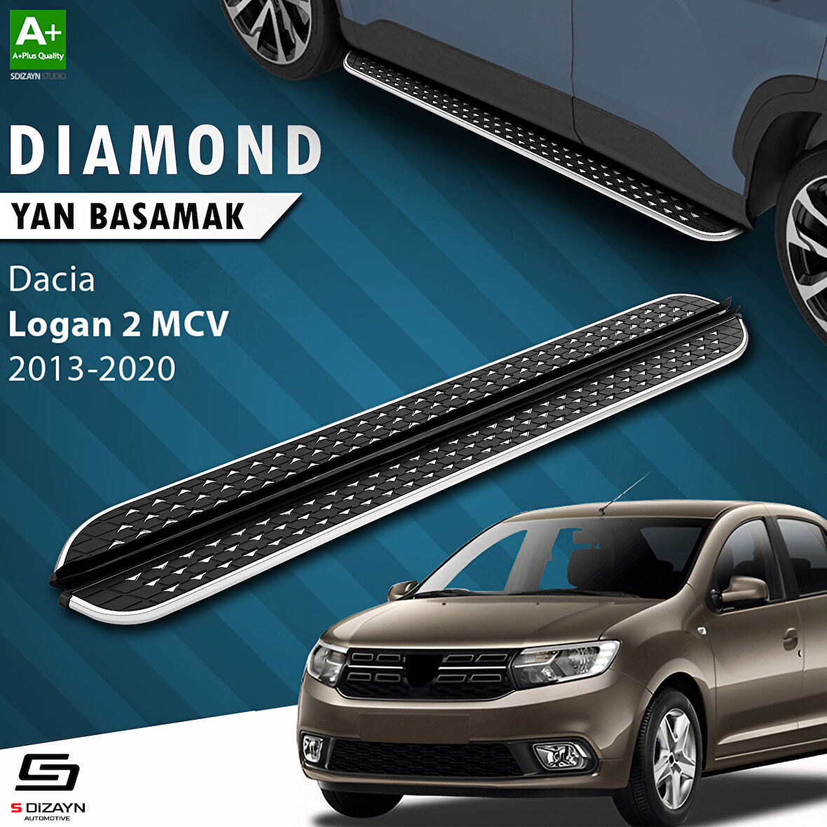 S-Dizayn Dacia Logan 2 MCV Diamond Krom Yan Basamak 183 Cm 2013-2020 A+ Kalite